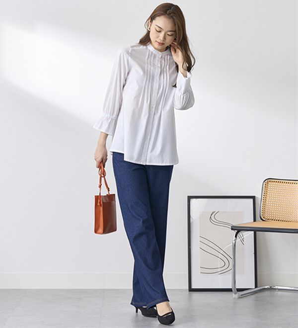 BELLUNA（ベルーナ）の「【選べる裏側】ぐん伸びニットデニムワイドパンツ（フルレングスパンツ）」｜詳細画像