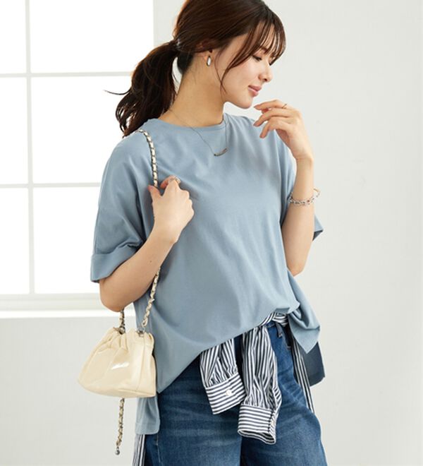 BELLUNA（ベルーナ）の「大人顔サマ見えゆったりＴシャツ（Tシャツ）」｜スモークブルー