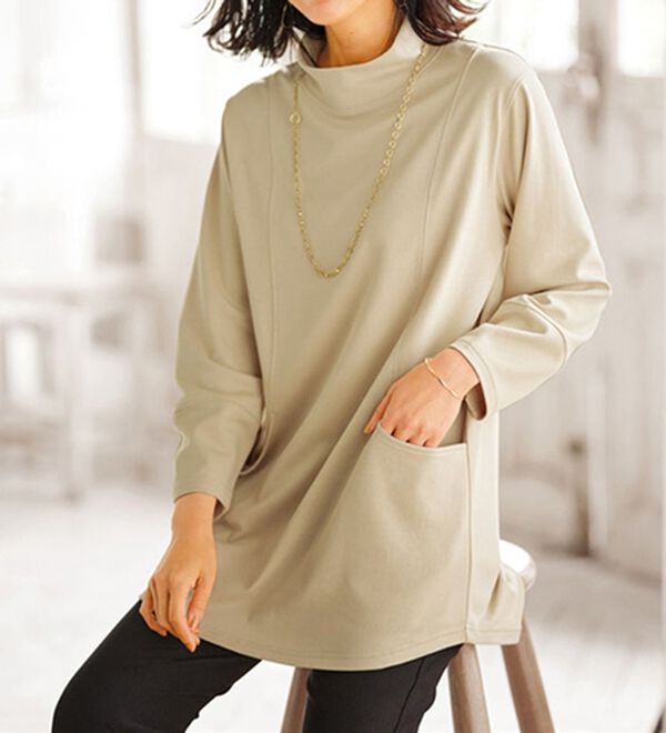 BELLUNA（ベルーナ）の「吸湿発熱ポンチ素材ポケット付チュニック（チュニック）」｜トープ