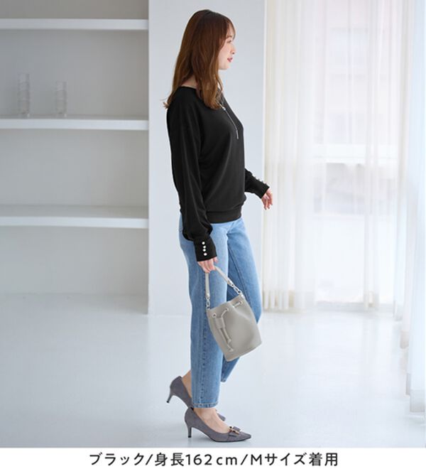 alotta（アロッタ）の「パール調ボタン柔らかカットソーゆるトップス（カットソー）」｜詳細画像