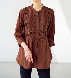 BELLUNA（ベルーナ）の「軽やかコットンピンタック使いチュニック（チュニック）」｜アンティークブラウン