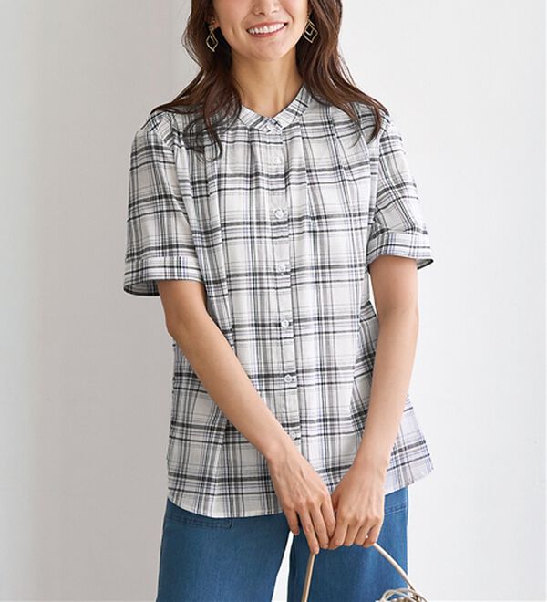 BELLUNA（ベルーナ）の「綿１００％バンドカラーシャツブラウス（ブラウス）」｜詳細画像