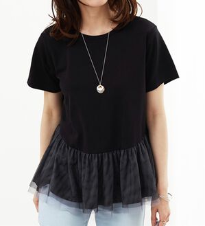 BELLUNA（ベルーナ）の「【Ｌａｇｒｉｌｕａ】チュール素材切替デザインチュニック（カットソー）」｜詳細画像