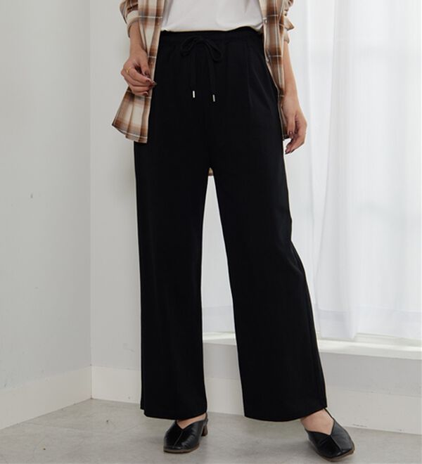 BELLUNA（ベルーナ）の「着心地楽々！綿１００％イージーパンツ（ワイドパンツ・ガウチョ）」｜黒