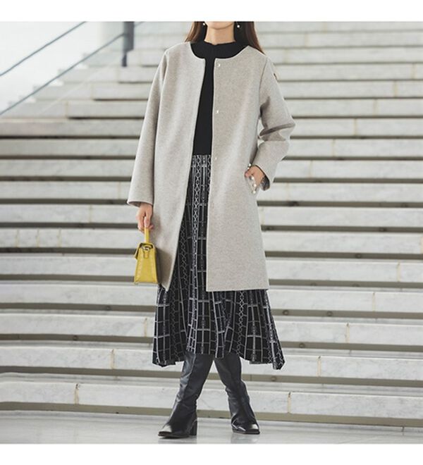 新品　16万　EDWARDACHOUR PARIS 　パール　ノーカラーコート ウールビーバー ノーカラーコート(71553850-2024)｜ファッション