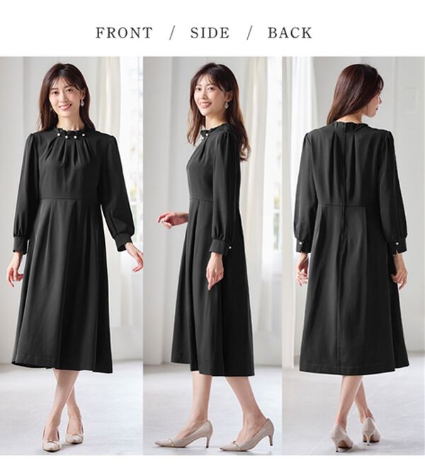 alotta（アロッタ）の「【嬉しい５つの機能付】ネックパール調タックフレアーワンピース（その他ワンピース）」｜詳細画像