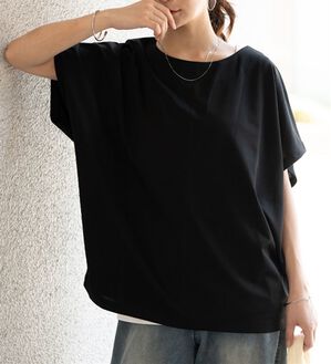 A HAPPY MARILYN（アハッピーマリリン）の「【Ｌ～６Ｌ】大人の今どきベーシック 立体感 ポンチ トップス 選べる袖丈（Tシャツ）」｜ブラック