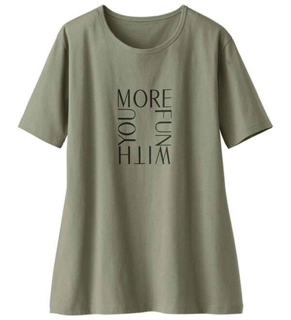 BELLUNA（ベルーナ）の「綿１００％プリントＴシャツ（Tシャツ）」｜オリーブ(ロゴ)