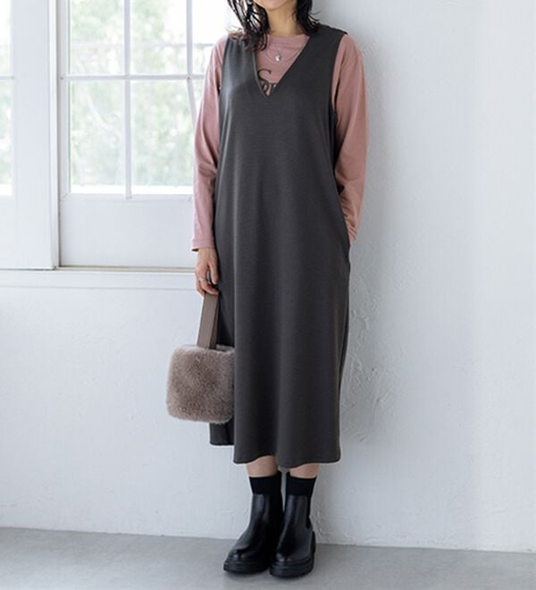 BELLUNA（ベルーナ）の「【選べる丈】シュッと体型カバー！ジャストフィットらくらくジャンパースカート（ジャンパースカート）」｜詳細画像