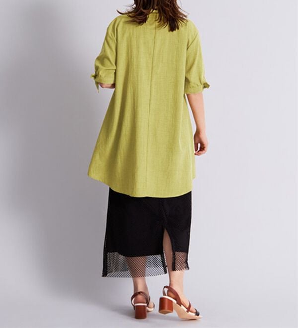BELLUNA（ベルーナ）の「【接触冷感】麻調素材袖リボン使いシャツチュニック（チュニック）」｜詳細画像