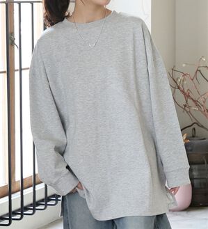 A HAPPY MARILYN（アハッピーマリリン）の「【Ｍ～８Ｌ】スウェット苦手さんも嬉しい！綿トレーナーライクビッグシルエットＴシャツ（Tシャツ）」｜杢グレー