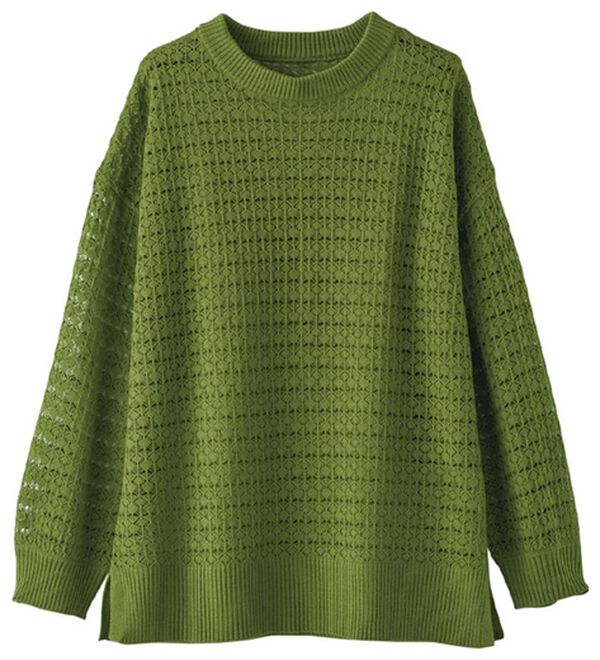 BELLUNA（ベルーナ）の「涼やか透かし編ニットプルオーバー（ニット・セーター）」｜グリーン