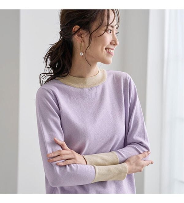 BELLUNA（ベルーナ）の「ラメ入り配色ニットプルオーバー（ニット・セーター）」｜詳細画像