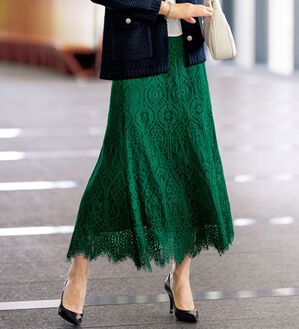 BELLUNA（ベルーナ）の「パネル柄レース素材セミフレアースカート（ロングスカート）」｜詳細画像