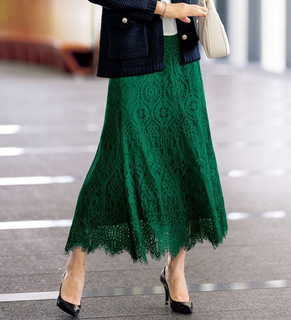 BELLUNA（ベルーナ）の「パネル柄レース素材セミフレアースカート（ロングスカート）」｜詳細画像