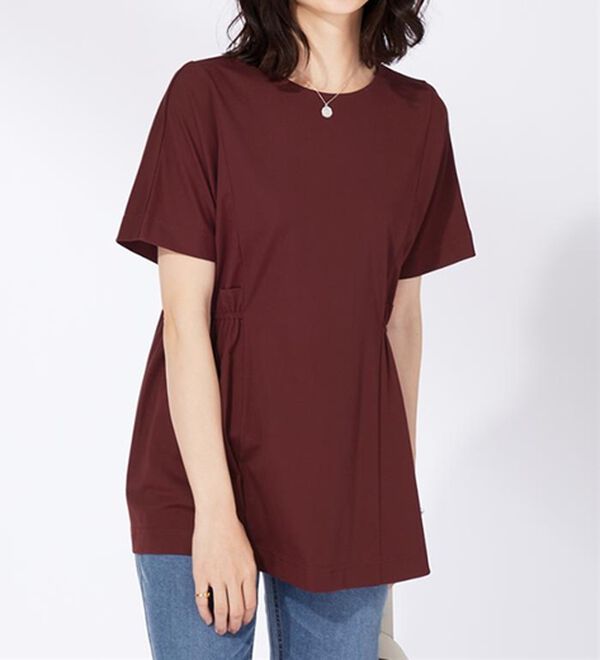 BELLUNA（ベルーナ）の「サイドギャザー使い細見えチュニック（チュニック）」｜ディープレッド