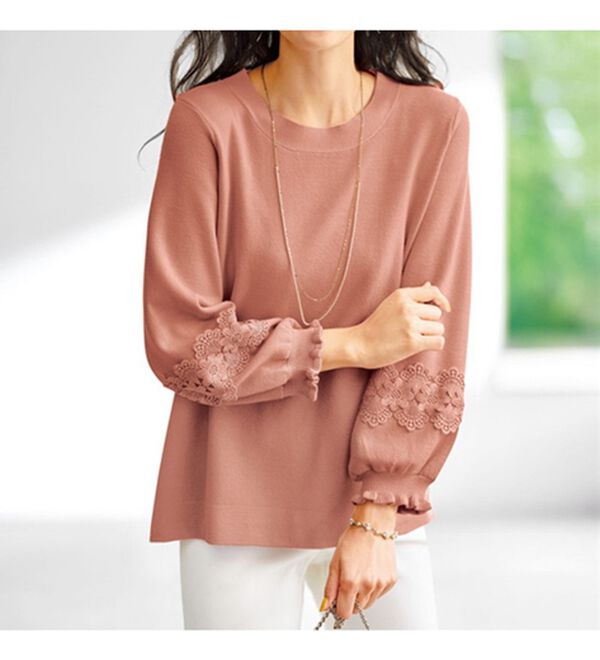 BELLUNA（ベルーナ）の「袖レースデザインニットプルオーバー（ニット・セーター）」｜詳細画像