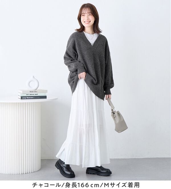 Viola e Viola（ヴィオラ エ ヴィオラ）の「【洗えるもちもち】首回りすっきり見せＶネックニット（ニット・セーター）」｜詳細画像