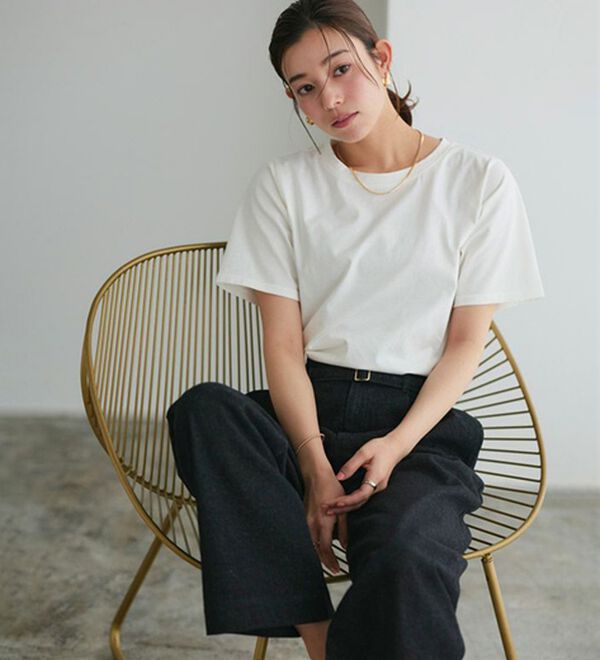 Pierrot（ピエロ）の「【選べるネック】シルケットコットンＴシャツ（Tシャツ）」｜詳細画像