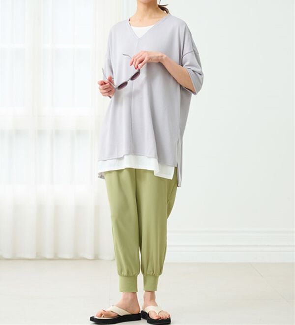 RANAN（ラナン）の「レイヤード風ニットソー半袖チュニック（チュニック）」｜詳細画像