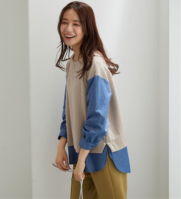 BELLUNA（ベルーナ）の「ケーブル&times;デニム切替チュニック（チュニック）」｜詳細画像