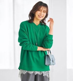 BELLUNA（ベルーナ）の「なめらかタッチ！もっちりんＶネックチュニック（カットソー）」｜ブライトグリーン