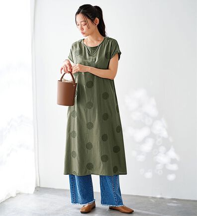 BELLUNA（ベルーナ）の「＜＆ｃｏｃｏｃｈｉ＞ドット刺しゅうゆったりワンピース（シャツワンピース）」