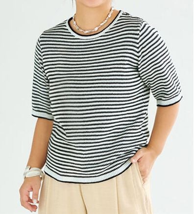 BELLUNA（ベルーナ）の「【小柄さん用】さらりと涼やかボーダーニットプルオーバー（ニット・セーター）」