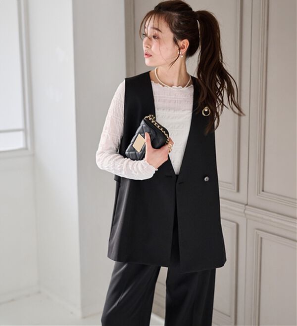 RANAN（ラナン）の「【２点セット】洗える！多機能バックフリルベストセットアップ（パンツスーツ）」｜詳細画像