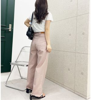 GeeRA（ジーラ）の「オリジナルパッチハイウエストデニム（ワイドパンツ・ガウチョ）」｜ピンク