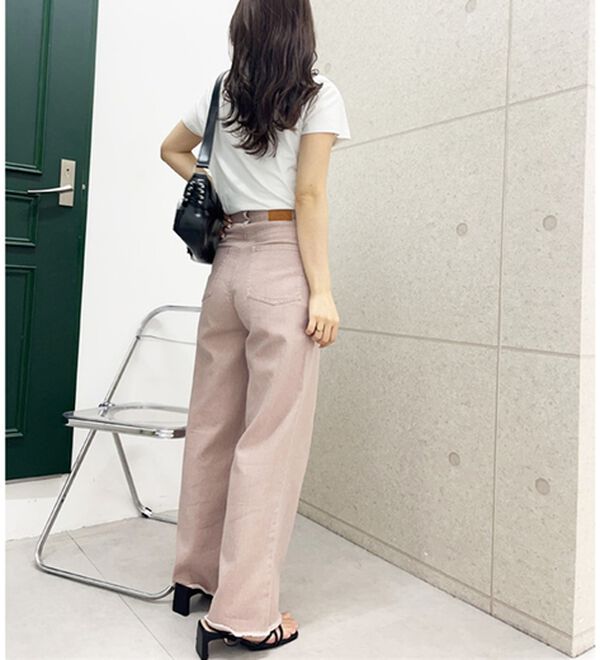 GeeRA（ジーラ）の「オリジナルパッチハイウエストデニム（ワイドパンツ・ガウチョ）」｜ピンク