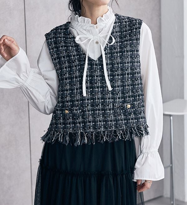 RANAN（ラナン）の「ツイードショートベスト（ベスト）」｜詳細画像