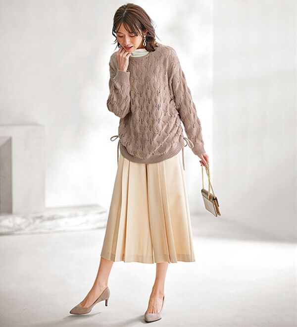 サマ見えプリーツデザインワイドパンツ - ベルーナ【公式】