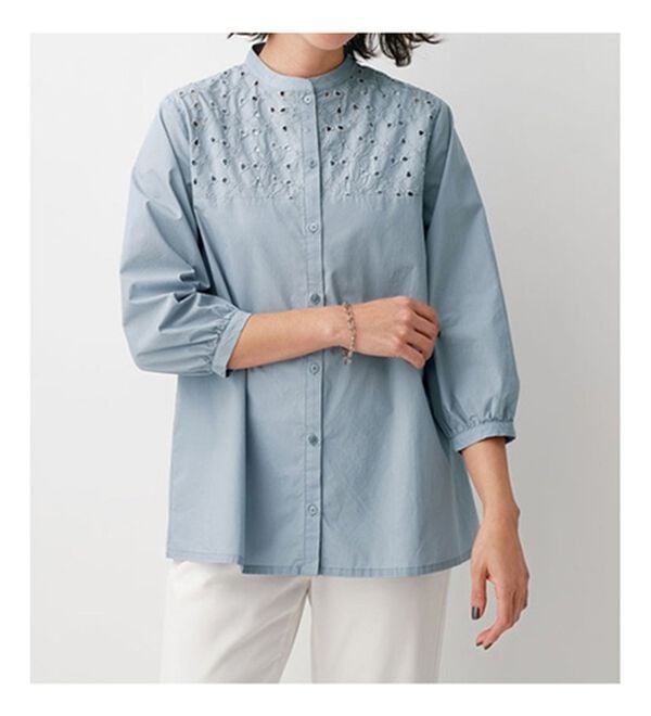 BELLUNA（ベルーナ）の「マーゼライズコットン１００％　アルガンオイル加工刺しゅう使いブラウス（ブラウス）」｜詳細画像