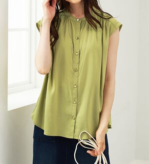 BELLUNA（ベルーナ）の「ギャザー使いフレンチスリーブブラウス（ブラウス）」｜ライムイエロー