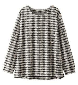 BELLUNA（ベルーナ）の「ツイード調肩ボタンデザインプルオーバー（カットソー）」｜黒&times;白系