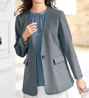 BELLUNA（ベルーナ）の「＜楽スタフィット＞ノーカラージャケット（ノーカラージャケット）」｜詳細画像