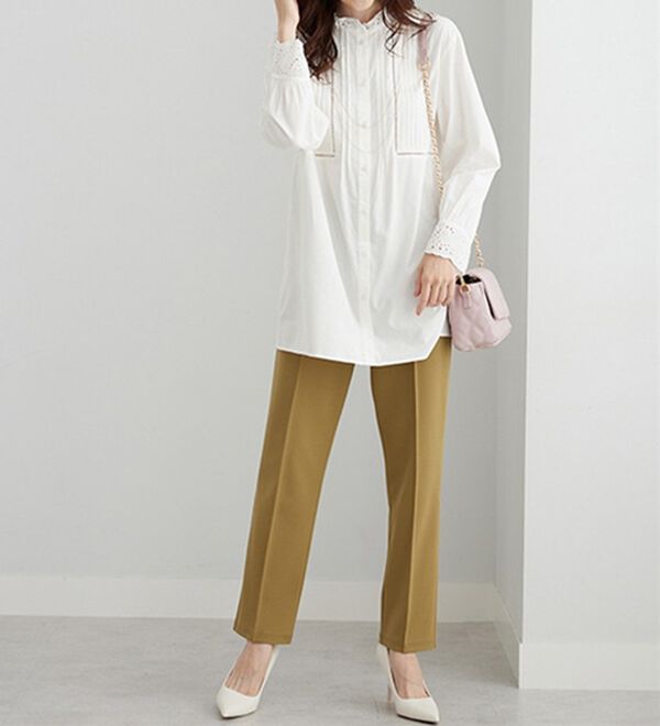 BELLUNA（ベルーナ）の「上品に着映える！衿＆袖レース切替シャツチュニック（チュニック）」｜詳細画像