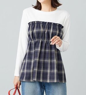 BELLUNA（ベルーナ）の「チェック柄ビスチェドッキングプルオーバー（カットソー）」｜詳細画像