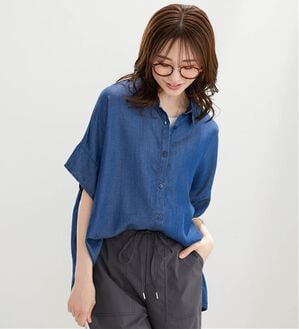 BELLUNA（ベルーナ）の「<INDIA>デニム素材ヒンヤリブラウス（ブラウス）」｜ネイビー