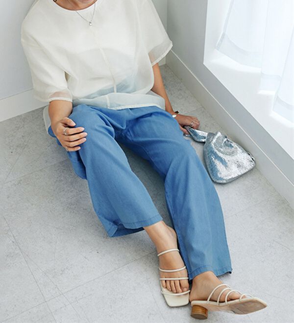 GeeRA（ジーラ）の「【接触冷感】穿いて感激！キレイ見えする楽ちんワイドデニムパンツ（ワイドパンツ・ガウチョ）」｜詳細画像