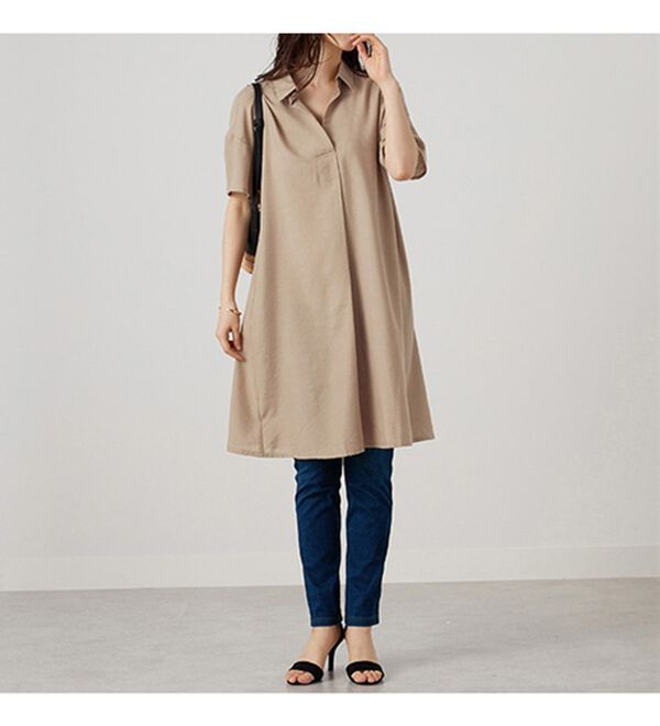 BELLUNA（ベルーナ）の「機能付リネン混スキッパーワンピース（カットソーワンピース）」｜詳細画像