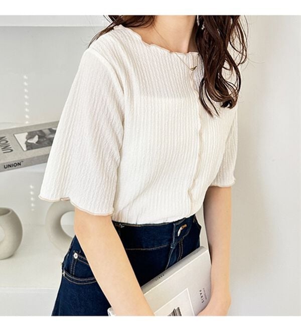 GeeRA（ジーラ）の「前後２ＷＡＹ配色メロー５分袖カットソー（カットソー）」｜詳細画像