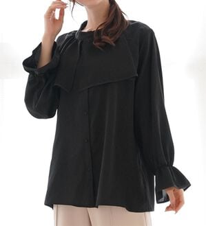 「【Ｌ～６Ｌ】【ＭａｒｉｌｙｎＳｗｅｅｔ】体型別フェミニン パイピングフリルブラウス（ブラウス）」｜ブラック