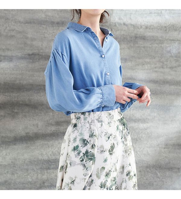 RANAN（ラナン）の「パール調ボタン使いデニム調シャツ（ブラウス）」｜詳細画像