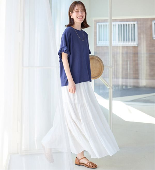 Viola e Viola（ヴィオラ エ ヴィオラ）の「サラリ綿混フリル袖Tシャツ（カットソー）」｜詳細画像