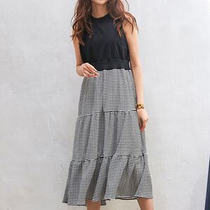 RANAN（ラナン）の「ドッキングデザインワンピ（ドッキングワンピース）」｜モノトーン