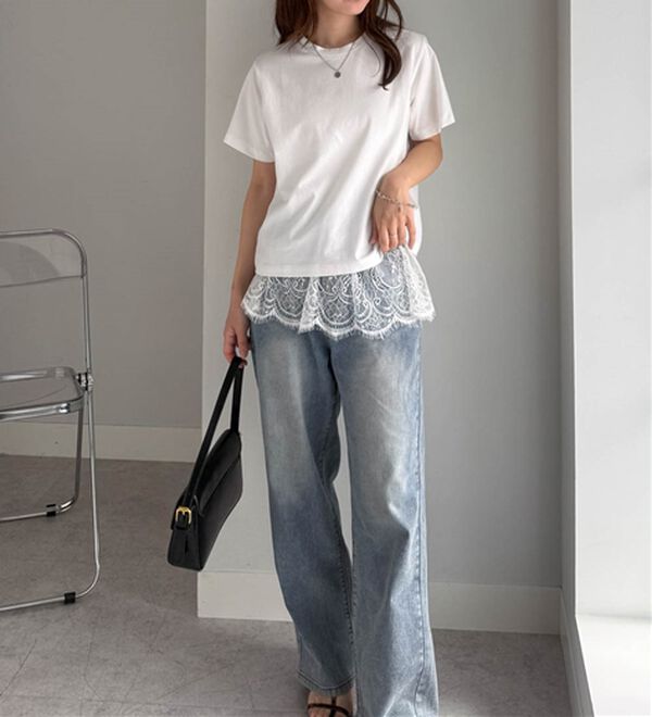 RANAN（ラナン）の「レースレイヤードコンパクトTシャツ（Tシャツ）」｜詳細画像