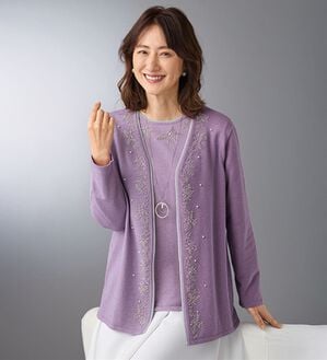 BELLUNA（ベルーナ）の「ビーズ刺しゅう使いニットアンサンブル（ニットカーディガン）」｜杢ラベンダー