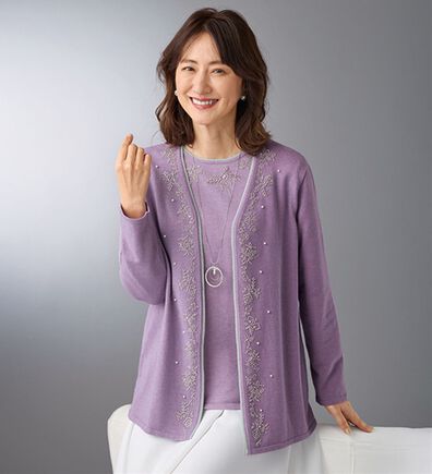 BELLUNA（ベルーナ）の「ビーズ刺しゅう使いニットアンサンブル（ニットカーディガン）」